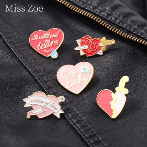 IT WILL END IN TEARS Enamel Pin Tear Rose Love Broken Heart Metal Brooches Punk Backpack Badges For Women Jewelry Accessories