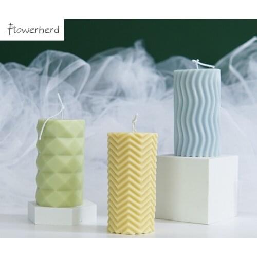 Geometric Cylindrical Candle Silicone Mold Horizontal Vertical Stripes Candle Molds for Candle Making Supplies Cake Mold