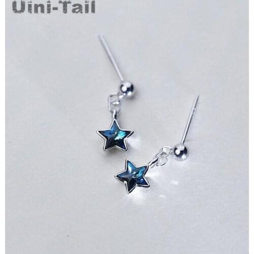 Uini-Tail hot new 925 sterling silver blue star earrings mini girl heart earrings Korean temperament blue star earrings GN455