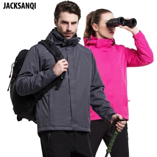 JACKSANQI Men Womens 2 Pcs Hiking Jackets Outdoor Sports Windbreaker Climbing Camping Trekking Skiing Male Thermal Coats RA357