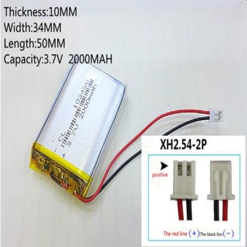 3.7V 2000mAh 103450 Lithium Polymer Rechargeable DIY Battery For Mp3 GPS mobile phone power bank electronic part Speaker LED
