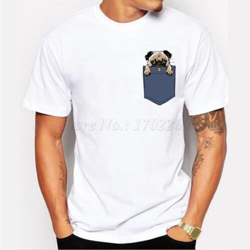 Newest Pugturday Men t-shirt pug in pocket design male funny tops cartoon printed hipster short sleeve casual cool tee MT983