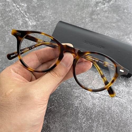 High Quality Acetate Optical Eye Glasses Frame for Women Retro Vintage Round Eyeglasses Men OV5186 Prescription Spectacles