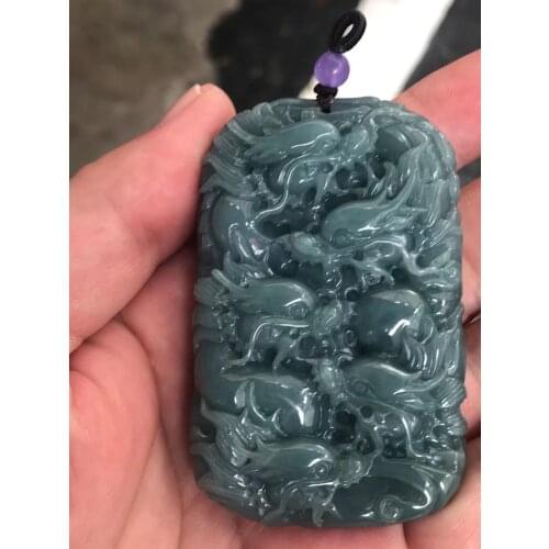 Natural Myanmar jade A HandCarved 9 dragon jadeite emperor green jade pendant jade necklace pendants jewelry jade necklaces