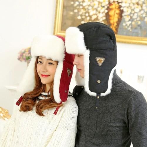 Newly Thickening Winter Earflap Hat Lei Feng Cap Cold Winter Wind Hat With Letters Bomber Hat Outdoor Winter Russian Bomber
