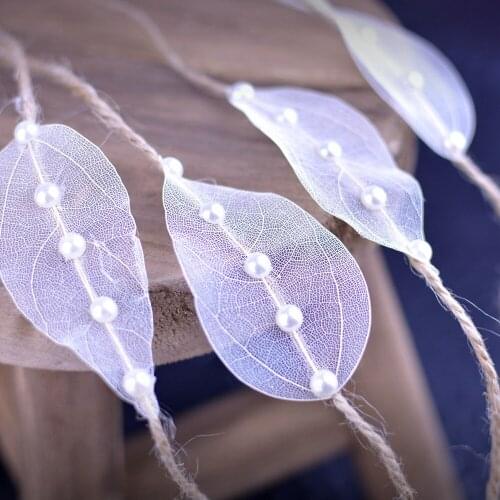 New Infant Leaf Vein Headband Newborn Photography Props Baby Leaf Hemp Rope Pearl Portfolio Handmade Bonding Headwear Prop