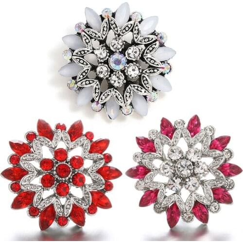 New Beauty Vintage Crystal&Red Rhinestone Flowers hollow metal 24mm snap buttons fit 18mm snap jewelry wholesale