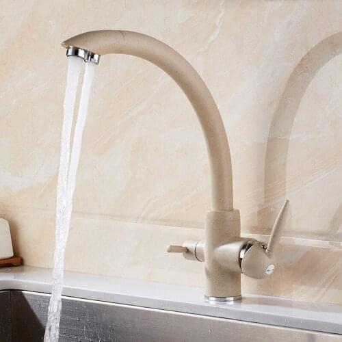 Solid Brass Crane For Kitchen Deck Mounted Water Filter Tap Three Ways Sink Mixer 3 Way Kitchen Faucet WF-9103Kitchen Faucets