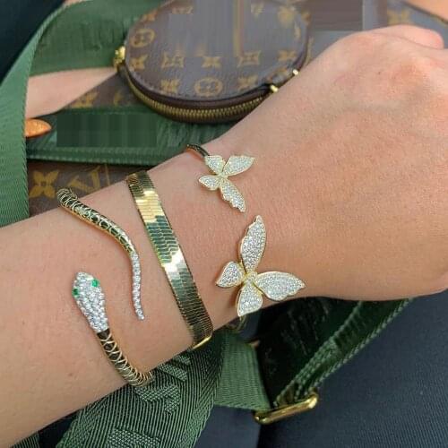 Open Adjusted Bangle For Women Micro pave Clear Cubic Zirconia CZ Big Butterfly Charm Fashion Bracelets