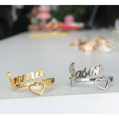 Personalized Rings Love Heart Name Ring Letter Jewelry Custom Couple Ring Rose Gold Silver Stainless Steel BFF Rings For Women