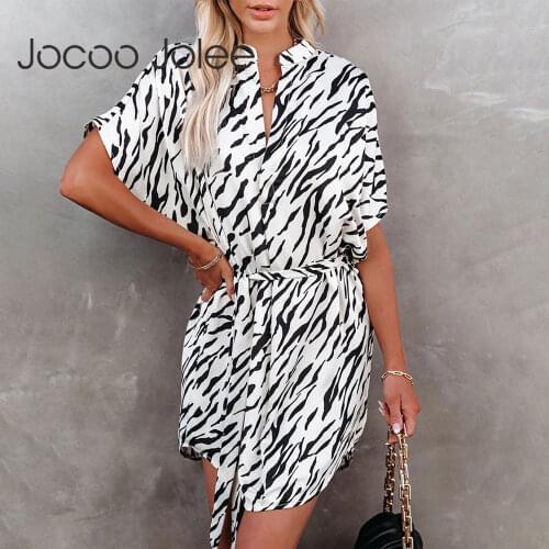 Elegant Zebra Print Shirt Dress Women Summer Light Dress Casual Lace Up Tunic Dress Office Lady Oversized Loose Dress Clothing