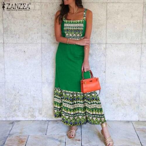 2021 Summer ZANZEA Vintage Patchwork Print Dresses Women Bohemian Maxi Vestidos Casual Backless Ladies Sleeveless Lace Up Robe