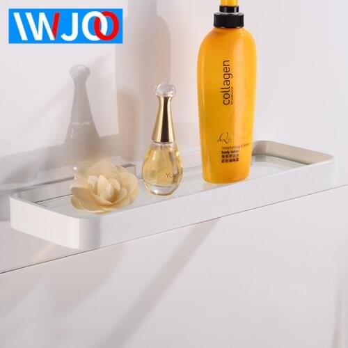 Bathroom Shelf Glass Aluminum Bathroom Shelves Shower Storage Rack White Wall Mounted Decorative Corner Shampoo Shelf Creative