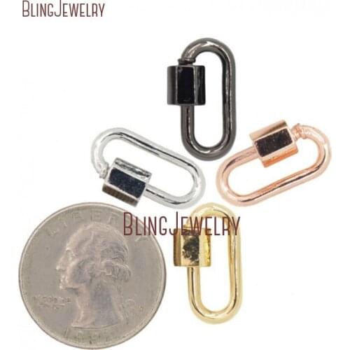 Rose Gold Silver Gold Oval LOCK Carabiner Screw Clasp Lock Carabiner Pave Lock 11x20mm FC30033