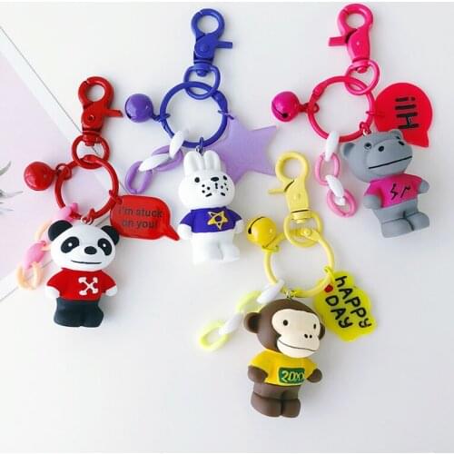 Panda Rabbit Hippo Monkey Key Chian Cute Cartoon Animal Keychian Car Bag Ornaments Key Ring Pendant Girls Kids Couples Gifts