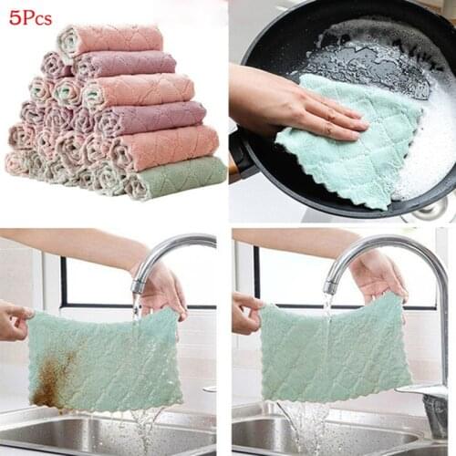 5Pc Super Absorbent Microfiber Kitchen Dish Cloth Non-Stick Oil Household Cleaning Wiping Towel High-efficiency Rag Kitchen Tool