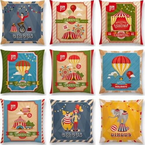 Happy Circus Show Amusement Park Balloon Horse Tiger Elephant Unicycle Monkey Walrus Colorful Cushion Cover Nice Pillow Case