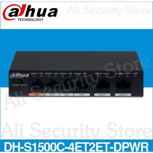 Dahua 4ch PoE Switch DH-S1500C-4ET2ET-DPWR 4CH Ethernet Switch With 250m Power Transit Distance Support PoE PoE+&Hi-PoE Protocol