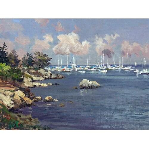 Modern Abstract art Monterey Marina Landscape Oil painting Canvas Handmade High quality home decor