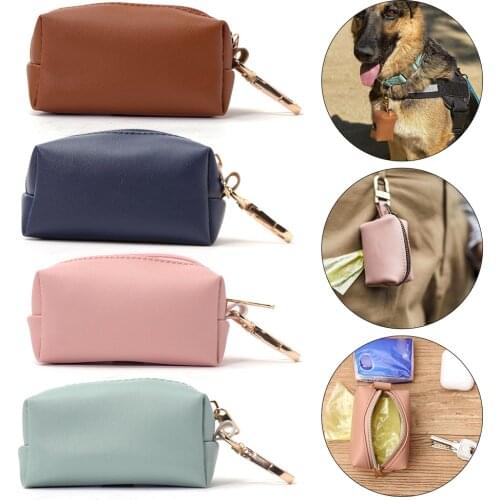 Dog Poop Bag Dispenser PU Leather Pouch Pet Cat Pick Up Poop Bag Holder Waste Bags Organizer Travel Outdoor Dog Waste Bag