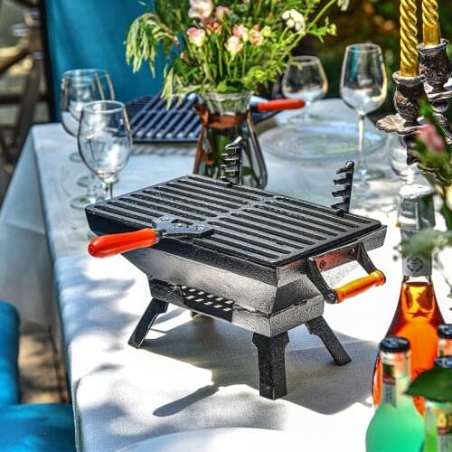 Sungmor Heavy Duty Cast Iron BBQ Grill - Indoor Outdoor Tabletop Small Charcoal Grill Stove - 31.5 x 19CM, Rectangle Ideal Grill