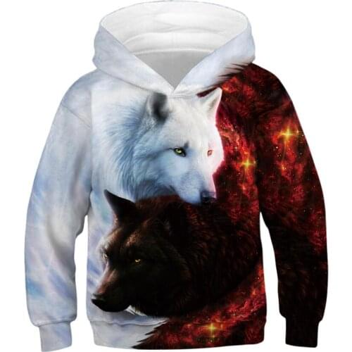 Autumn Long Sleeve Wolf 3D Printing Teenage Boys Girls Sweatshirts Boys Spring Outerwear Kids Hooded Hoodies Pullover Clothes