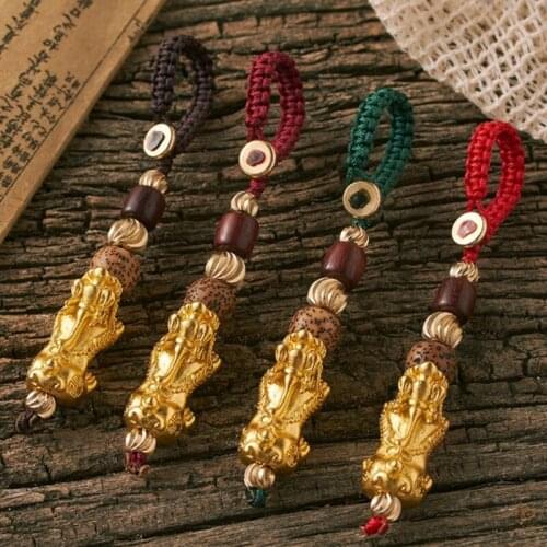 Hand-Woven Rope Brass Keychain Car Key Handicraft Pendant Casting Gluttony Golden Animal Good Luck Creative Decoration Gift