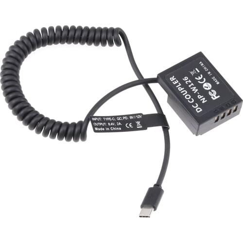 FOTGA NP-W126 Decoded Dummy Battery Power Adapter +Type C Cable for Fujifilm X-S10 XT1 XT2 XT3 XT10 XT20 XT30 XT100 XT200 XH1