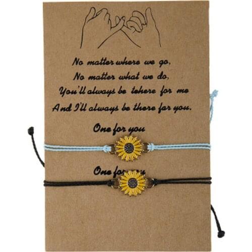 Bracelets for Women Bohemian Sunflower Sun Flower Daisy Bracelet Alloy Adjustable Woven Card Bracelet Charm Bracelets for Women