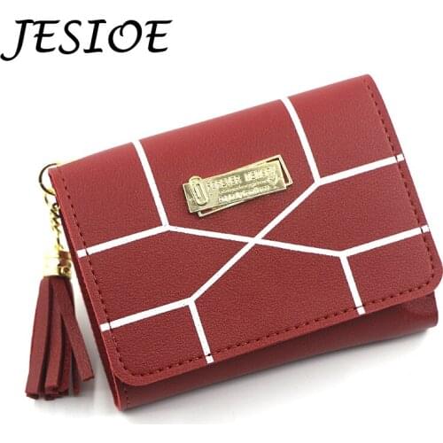 Geometric Women Small Cute Pink Wallets Pocket Purse Card Holder Wallet Lady Female Fashion Short Tassel Coin Burse Money Bag