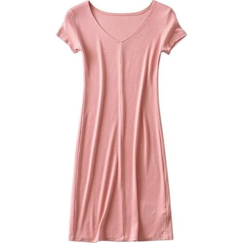 V-neck Stretch-wrapped Hip Solid Color Short-sleeved Womens Dress Harajuku Sweet and Simple Female Dress