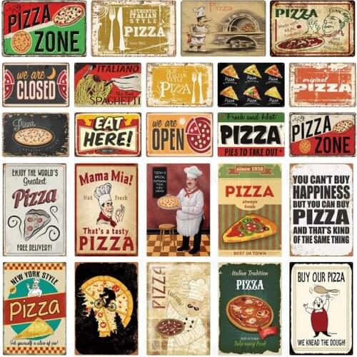 Pizza Zone Tin Sign Plaque Metal Vintage Metal Sign Wall Decor For Cafe Bistro Restaurant Pizza Zone Decorative Metal Plate