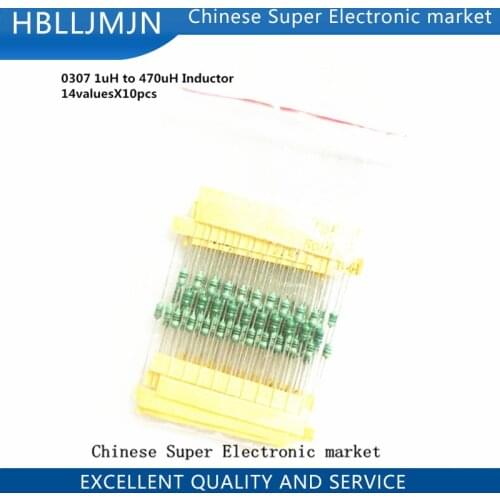 1/4W Inductor Assortment 0307 0.25W Color Ring Inductance Assortment 1UH-470UH 14valuesX10pcs=140pcs Inductors Assorted Set Kit