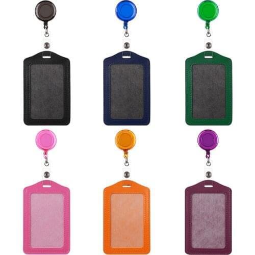 1PC PU Leather Card Holder With Lanyard Badge Case with Retractable Reel No Zipper Credit Card Holders Bus ID Card Holder Supply