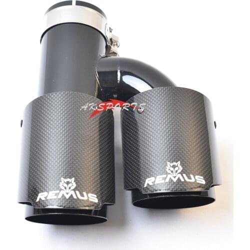1PC Right Side Glossy Black Stainless Steel Straight Muffler Pipe Carbon H Style End Tail Exhaust Tip With Remu Logo