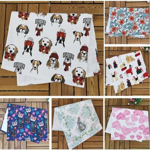 1pc 70x45cm Dish Towel Cotton Kitchen Towel Cute Tea Towel Napkin Soft Absorbent Cleaning Cloth Dogs Cats Rabbit 8 Designs