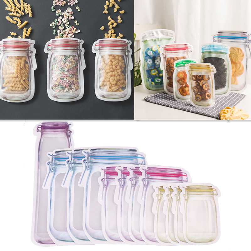 10/12pcs Jar Zipper Bags Reusable Snack Saver Bag Leakproof Food Sandwich Storage Bags for Travel Kids