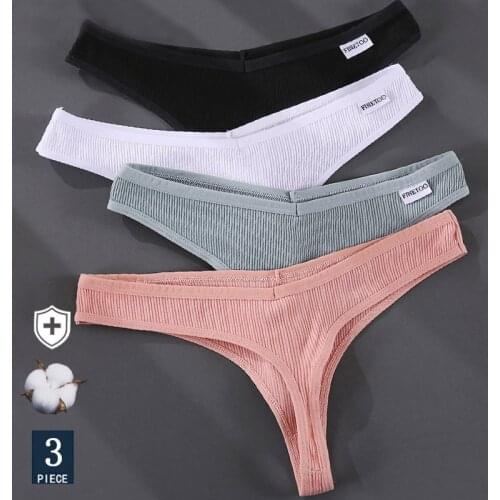 3Pcs/Set Women Cotton Panties G-string Sexy Low Waist Underwear M-XL T-Back Thongs Breathable Underpants Girls Bikini Lingerie