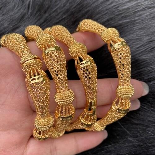 4pcs/lot Indian Saudi Arabia 24k Gold color Bangle&Bracelet Dubai Bangles For Women Africa Jewelry Ethiopian Wedding Bride Gift