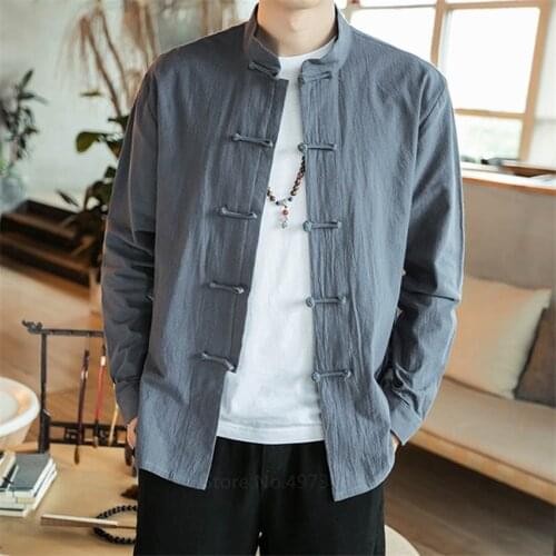 5XL Chinese Top Coat Tang Suit for Men Traditional Linen Jacket Shirt Stand-up Collar Oriental Loose Plus Size Male Solid Color