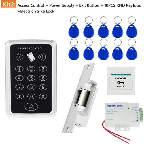 Door Access Control System RFID Access Control Controller Kits KeyPad + Power Supply+ Magnetic Lock Strike Dorp Locks for Home