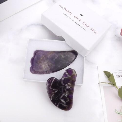 Acupoint Amethyst GuaSha Board Purple Jade Stone Colorful Stripe Body Facial Eye Scraper Plate Massage Relaxation Health Care