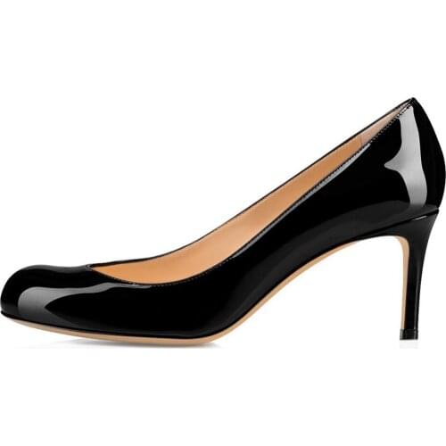 Amourplato Round Toe Mid Heel Pumps Slip On Work Office Dress Shoes
