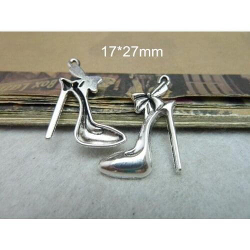 Free Shipping -Fashion Jewelry 100 pcs Antique Silver Plated High-heel Shoe Charms 17*27mm Alloy Metal Ladys Shoe Fit DIY Jewel