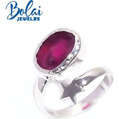 Bolai,2021 new Star design Handmade real africa ruby aquamarine gemstone Rough Ring 925 sterling silver fine jewelry for women