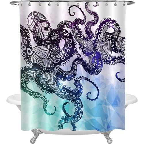 Black Hipster Octopus Shower Curtain Set for Animal Home Decorations Retro Kraken Tentacle