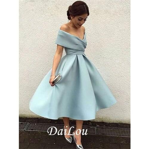 A-Line Elegant Vintage Cocktail Party Formal Evening Dress V Neck Short Sleeve Tea Length Matte Satin with Pleats 2021