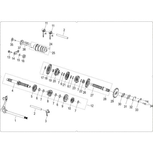 Main shaft counter shaft page of Benelli TNT135 TNT125