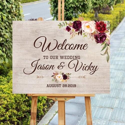 Custom Wedding Welcome Sign,Wood Wedding Welcome Signs,Rustic Wedding Welcome Sign,Welcome to Our Wedding Floral Wedding Board