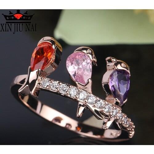 Personality tri-color stone hand-set flower Kingship, crown jewel ring color zircon ring to send his girlfriend a beautiful gift